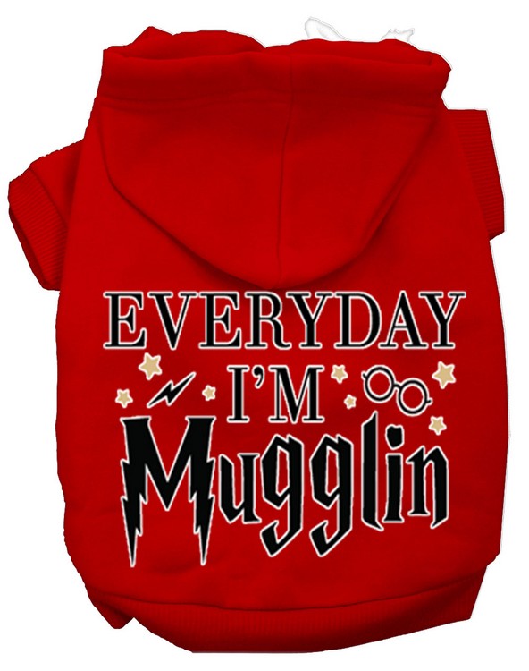 Everyday I'm Mugglin Screen Print Dog Hoodie Red XXL